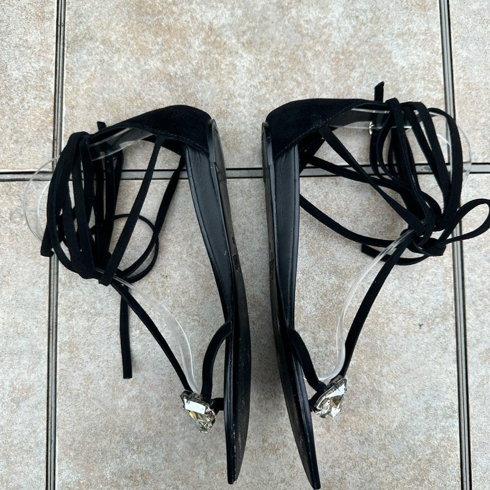 AMINAH ABDUL JILLIL SUEDE LACE UP POINTED SANDALS WITH GLASS - Picture 9 of 13